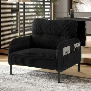 Corduroy fauteuil – met zijzakken – vierkante stijl en natuurlijk design voor woonkamer of balkon Corduroy fauteuil – met zijzakken – vierkante stijl en natuurlijk design voor woonkamer of balkon
