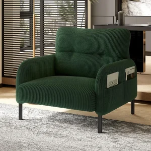 Corduroy fauteuil – met zijzakken – vierkante stijl en natuurlijk design voor woonkamer of balkon Corduroy fauteuil – met zijzakken – vierkante stijl en natuurlijk design voor woonkamer of balkon