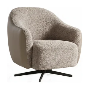 Draaibare fauteuil – Taupe Bouclé, Imitatieleer – BRITTO Draaibare fauteuil – Taupe Bouclé, Imitatieleer – BRITTO