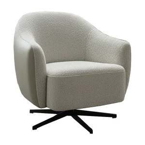 Draaibare fauteuil – Crème wit Imitatieleer, bouclé – BRITTO Draaibare fauteuil – Crème wit Imitatieleer, bouclé – BRITTO