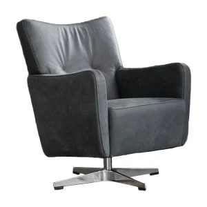 Draaibare fauteuil – Zwart Leer – ALINE