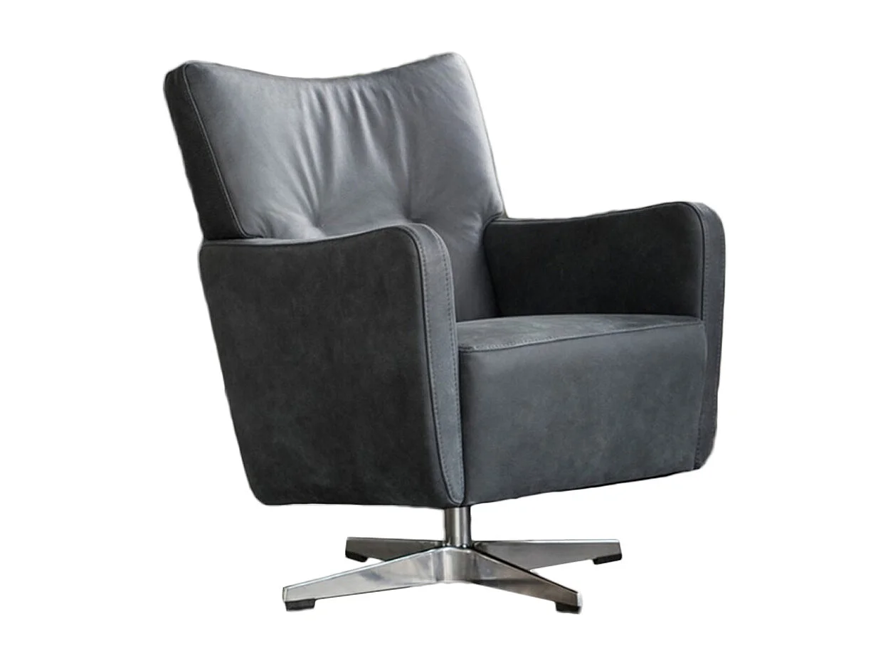 Draaibare fauteuil - Zwart Leer - ALINE