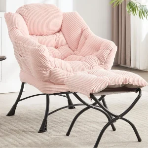 Corduroy fauteuil – Praktische voetenbank – Zijvak voor telefoon – Zachte en ruime stijl – Perfect voor woonkamer of slaapkamer