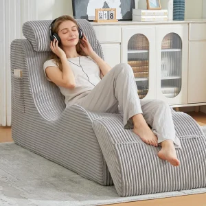 Chaise Longge in Katoenen Corduroy – Ergonomisch Comfort – 2-in-1 Verwijderbare Zitzak – Draagt 200 kg – Perfect voor Woonkamer & Kantoor