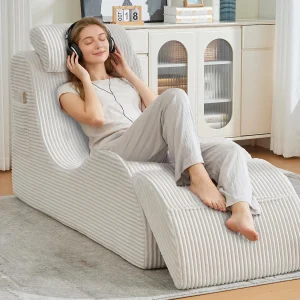 Chaise Longge in Katoenen Corduroy – Ergonomisch Comfort – 2-in-1 Verwijderbare Zitzak – Draagt 200 kg – Perfect voor Woonkamer & Kantoor