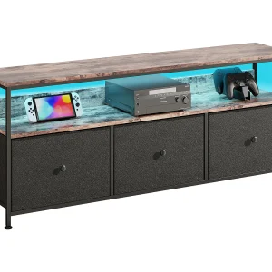 Commode voor de slaapkamer – met LED-verlichting en 3 lades – Multifunctionele ladekast voor slaapkamer en woonkamer – 108 * 30 * 57 cm – Vintage en zwart Commode voor de slaapkamer – met LED-verlichting en 3 lades – Multifunctionele ladekast voor slaapkamer en woonkamer – 108 * 30 * 57 cm – Vintage en zwart