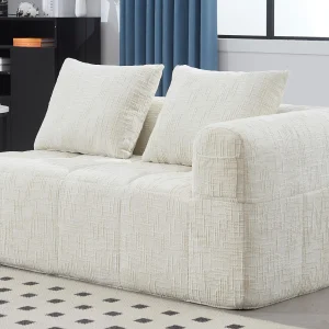 2-Zits Hoekbank in Chenille – Hoekmodule – met Zijopbergvak – Beige – Perfect voor Woonkamer en Studio 2-Zits Hoekbank in Chenille – Hoekmodule – met Zijopbergvak – Beige – Perfect voor Woonkamer en Studio