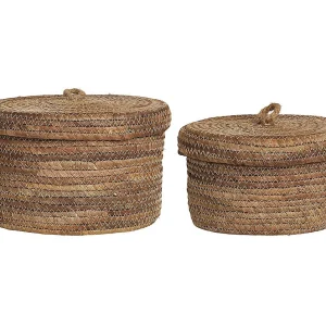 DESIO Juego de 2 cestas de almacenaje con tapa – Yute natural DESIO Juego de 2 cestas de almacenaje con tapa – Yute natural