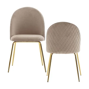 design eetkamerstoel set van 2 velours beige gestoffeerd