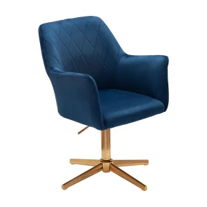 bureaustoel donkerblauw velvet design draaifauteuil met