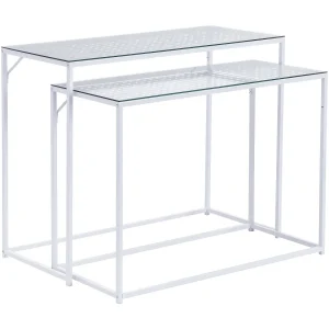 Consoletafel Set van 2 Wit Metaal met Glazen Blad,