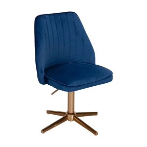 bureaustoel donkerblauw velvet design draaifauteuil met