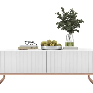 Salontafel met 2 deuren – Romp Matwit, geribbelde fronten Matwit – 110 cm, metalen frame Salontafel met 2 deuren – Romp Matwit, geribbelde fronten Matwit – 110 cm, metalen frame