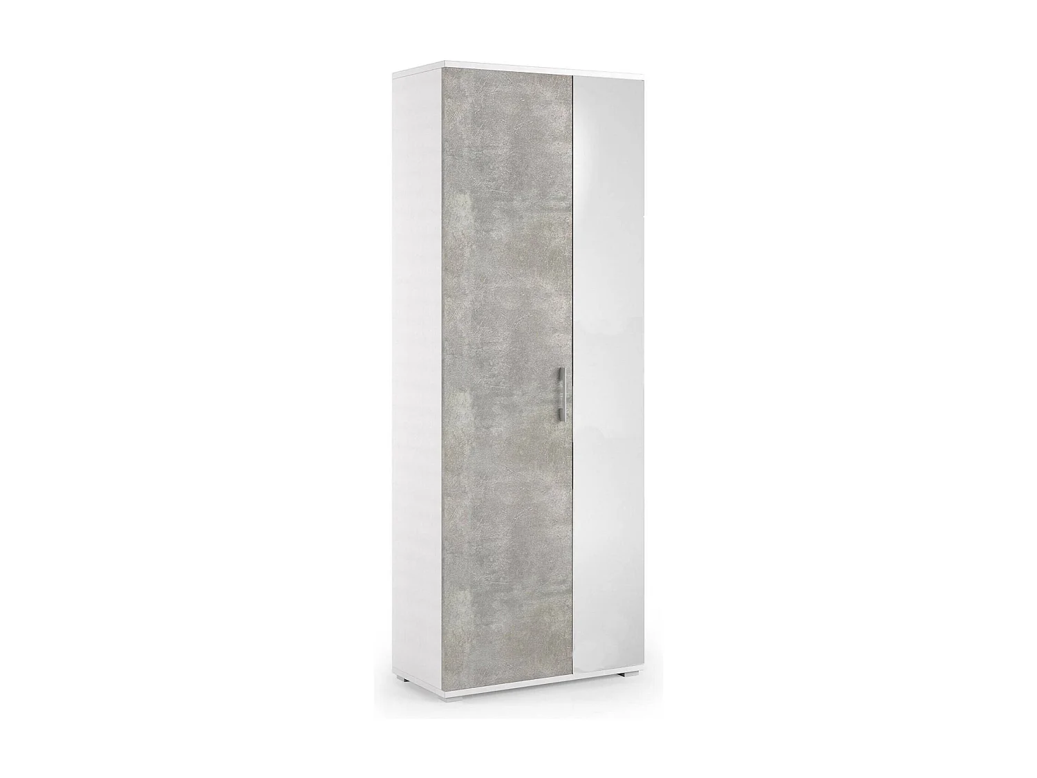 Dminiat schoenenrek, multifunctioneel entreemeubel met spiegeldeur, moderne schoenenkast met 6 planken, 100% Made in Italy, 72x37h195 cm, Wit en Cement