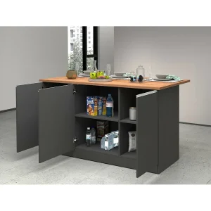 Dcarnelo kookeiland, Multifunctionele kledingkast, Keukenmeubel, Bijzettafel, 100% Made in Italy, 155x90h90 cm, Antraciet en Eiken Dcarnelo kookeiland, Multifunctionele kledingkast, Keukenmeubel, Bijzettafel, 100% Made in Italy, 155x90h90 cm, Antraciet en Eiken