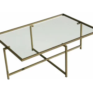 Salontafel Anna, bestand tegen condens, 94x64x35h cm, goud, rechthoekige vorm, transparant tafelblad