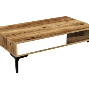 Djagiell Salontafel, Salontafel, Sofa Review Rack, Woonkamer Plank, 105x60h33 cm, Walnoot en Wit