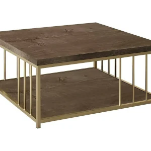 Dfedrizz-safeltafel, Koffietafel, Slaaptafelhouder, Slaanplank, 90x90h40 cm, Walnoot en goud Dfedrizz-safeltafel, Koffietafel, Slaaptafelhouder, Slaanplank, 90x90h40 cm, Walnoot en goud