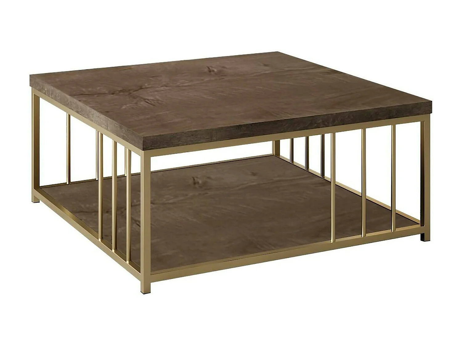 Dfedrizz-safeltafel, Koffietafel, Slaaptafelhouder, Slaanplank, 90x90h40 cm, Walnoot en goud