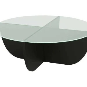 Salontafel Jolanda, ronde vorm, 90x90x30h cm zwart, glazen blad, transparante legplank