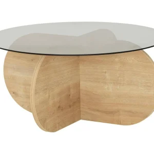 Salontafel Nila, rookglaseffect, 75x75x35h cm eikenbruin, ronde vorm, glazen structuur Salontafel Nila, rookglaseffect, 75x75x35h cm eikenbruin, ronde vorm, glazen structuur