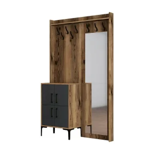 Dperron-ingangsmeubel, Inkomhanger, Atrium-opstelling, VoorportaalconsoleMet m-functionele voorwerpen, 120x35h200 cm, walnoot en antraciet Dperron-ingangsmeubel, Inkomhanger, Atrium-opstelling, VoorportaalconsoleMet m-functionele voorwerpen, 120x35h200 cm, walnoot en antraciet