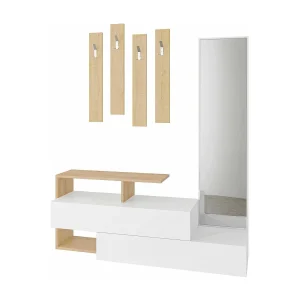 Dmartne-inkommeubel, inkomhanger, samenstelling voor atriumsO, Muptfunctionele opstelhouder, 137x35h55 cm, Wit en Eiken Dmartne-inkommeubel, inkomhanger, samenstelling voor atriumsO, Muptfunctionele opstelhouder, 137x35h55 cm, Wit en Eiken