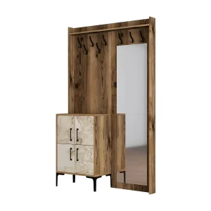 Dperron entreekast, Klerenhanger ingang, Atrium samenstelling, Multifunctionele opbergconsole, 120x35h200 cm, Walnoot en Wit Dperron entreekast, Klerenhanger ingang, Atrium samenstelling, Multifunctionele opbergconsole, 120x35h200 cm, Walnoot en Wit