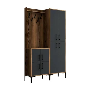 Dgottard entreemeubel, entree ophanger, samenstelling voor het atrium, menubileehouder, 120x35h200 cm, walnoot en antraciet Dgottard entreemeubel, entree ophanger, samenstelling voor het atrium, menubileehouder, 120x35h200 cm, walnoot en antraciet