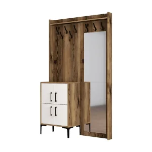 Dperron entreekast, Klerenhanger ingang, Atrium samenstelling, Multifunctionele opbergconsole, 120x35h200 cm, Walnoot en Wit Dperron entreekast, Klerenhanger ingang, Atrium samenstelling, Multifunctionele opbergconsole, 120x35h200 cm, Walnoot en Wit