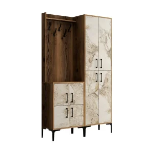 Dgottard entreekast, Entreehanger, Compositie voor atrium, Multifunctionele opbergconsole, 120x35h200 cm, Walnoot en Wit Marmer Dgottard entreekast, Entreehanger, Compositie voor atrium, Multifunctionele opbergconsole, 120x35h200 cm, Walnoot en Wit Marmer