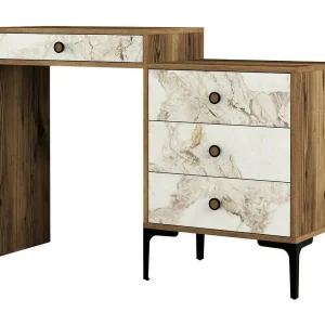 Dmuntean Console, Multifunctionele Tafel, Steunkast, Gang Bureau, 124x40h85 cm, Walnoot en Wit Dmuntean Console, Multifunctionele Tafel, Steunkast, Gang Bureau, 124x40h85 cm, Walnoot en Wit