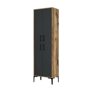 Dolivier schoenenrek, schoenenrek, multifunctionele entree, schoenenrek, 60x35h200 cm, walnoot en antraciet Dolivier schoenenrek, schoenenrek, multifunctionele entree, schoenenrek, 60x35h200 cm, walnoot en antraciet