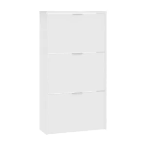 DCosta schoenenrek, schoenenkast met 3 vouwdeuren, kast met dubbele capaciteit voor maximaal 18 paar schoenen, 70x17h180 cm, glanzend wit