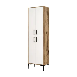Dolivier Schoenenrek, Schoenenkast, Multifunctionele Entreekast, Schoenenkast, 60x35h200 cm, Walnoot en Wit Dolivier Schoenenrek, Schoenenkast, Multifunctionele Entreekast, Schoenenkast, 60x35h200 cm, Walnoot en Wit