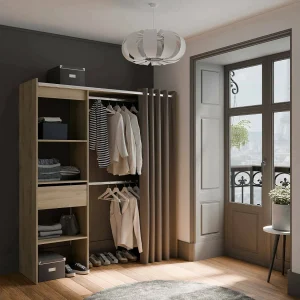 Dcourtne grote kledingkast, Slaapkamermeubel, Inloopkast, Kledingkast, 167×50 h192 cm, Eiken en mat wit