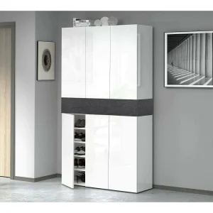 Dcancellier Schoenenrek, 7-deurs Ruimtebesparend Schoenenrek, Multifunctionele Entreekast, 114x38h200 cm, Wit en Leisteen