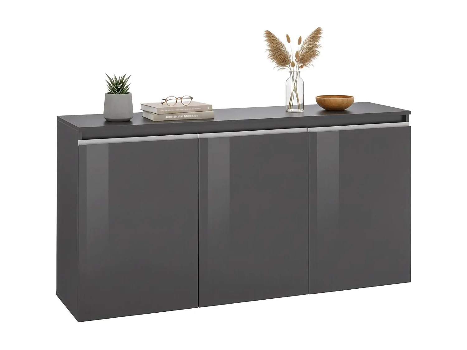 Dmora Buffet Pijnboom 40x150x81h cm Glanzend Zwart Laden 3 Planken, Dressoir Gemaakt in Italië