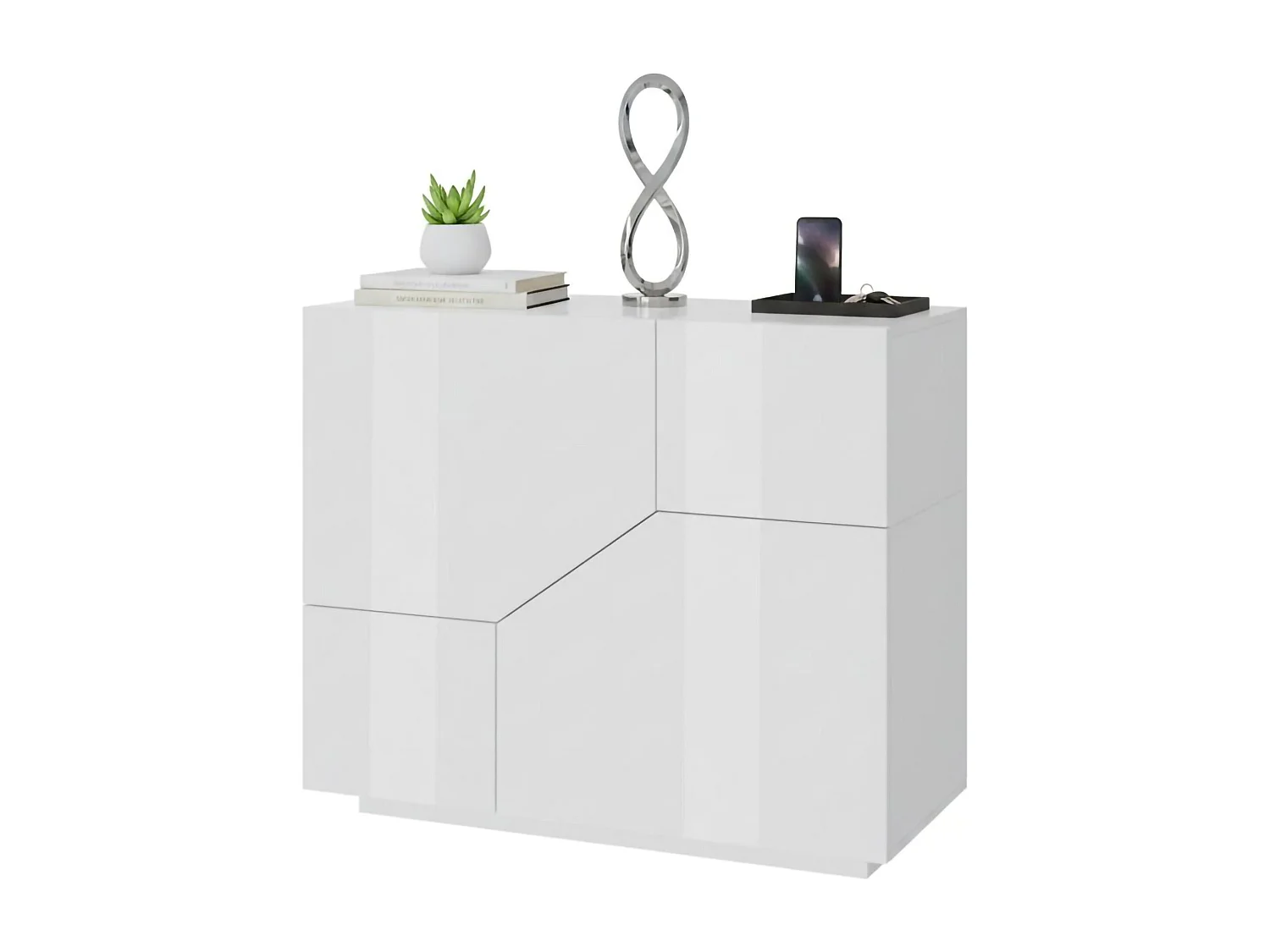 Dmora Dressoir Domenico 43x79,25x86h cm Glanzend Wit, 1 Plank, 2 Deuren, 2 Vakjes, Gemaakt in Italië