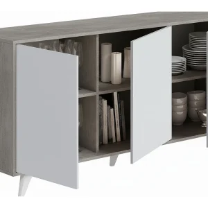 Dabaid Dressoir, Woonkamerbuffet, Woonkamer, Keukenkast, 154x40h72 cm, Lichtgrijs en Wit