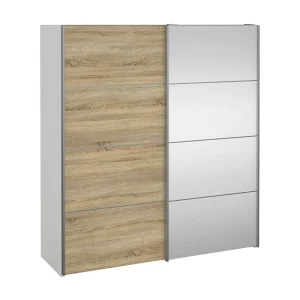 Cerreto 2-deurskast, Slaapkamermeubel, Inloopkast, Kledingkast, 182×64 h202 cm, Eiken en Wit