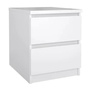 Daiki nachtkastje, Lage ladekast, Nachtkastje, Bedplank, 50×40 h50 cm, Glanzend wit