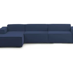 Dgarzy vaste bank, 4-zits modulaire bank met linkerschiereiland, 100% Made in Italy, Moderne stoffen bank, 340x170h70 cm, Blauw