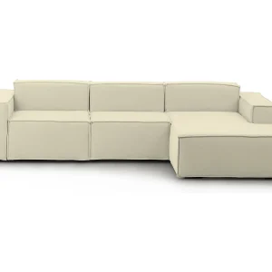 Ddzek vaste bank, 3-zits modulaire bank met rechterschiereiland, 100% Made in Italy, Moderne stoffen bank, 300x170h70 cm, Beige