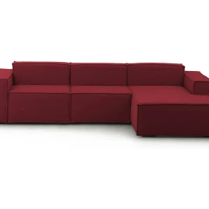 Ddzek vaste bank, 3-zits modulaire bank met rechterschiereiland, 100% Made in Italy, Moderne stoffen bank, 300x170h70 cm, Rood Ddzek vaste bank, 3-zits modulaire bank met rechterschiereiland, 100% Made in Italy, Moderne stoffen bank, 300x170h70 cm, Rood