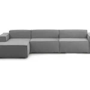 Dgarzy vaste bank, 4-zits modulaire bank met linkerschiereiland, 100% Made in Italy, Moderne stoffen bank, 340x170h70 cm, Grijs