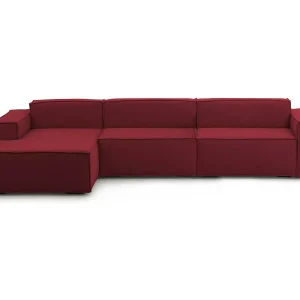 Dgarzy vaste bank, 4-zits modulaire bank met linkerschiereiland, 100% Made in Italy, Moderne stoffen bank, 340x170h70 cm, Rood