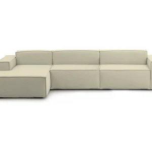 Dgarzy vaste bank, 4-zits modulaire bank met linkerschiereiland, 100% Made in Italy, Moderne stoffen bank, 340x170h70 cm, Beige