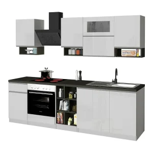 Attiko-keuken, 19 planken, Gemaakt in Italië, hoogglans wit, keukenblok, modulair, één lade, Apparaten niet inbegrepen Attiko-keuken, 19 planken, Gemaakt in Italië, hoogglans wit, keukenblok, modulair, één lade, Apparaten niet inbegrepen