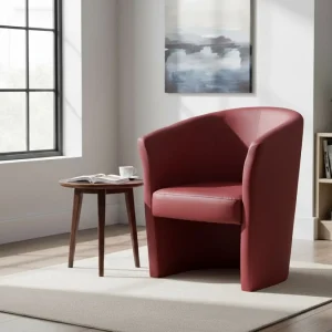 Dpanett fauteuil, Woonkamerfauteuil, Gestoffeerde zitting, Stoel met armleuningen van eco-leer, 64x63h76 cm, Rood